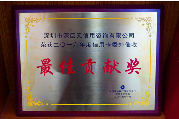 中国建设银行“最佳贡献奖”