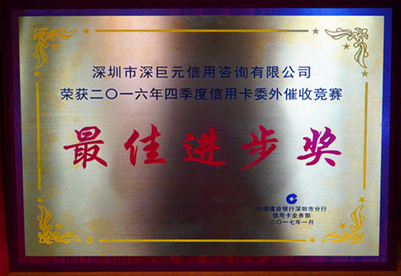 中国建设银行“最佳进步奖”